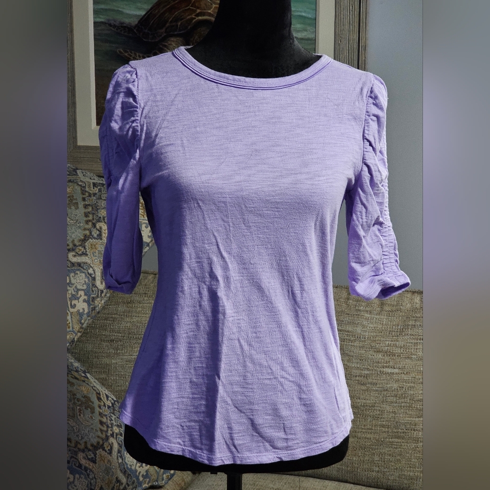 WHBM Shirred Sleeve Crewneck Tee Sz M